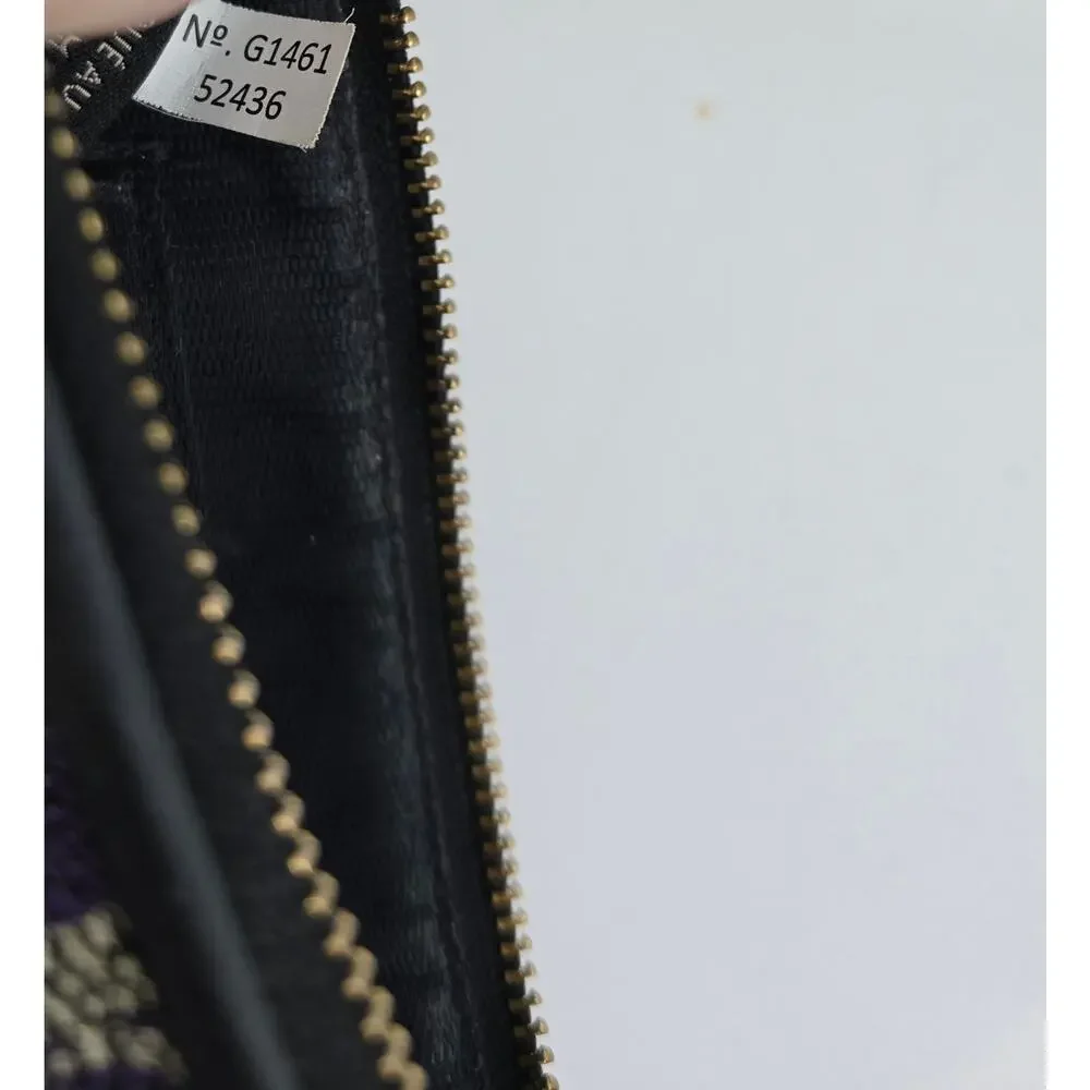 Coach Signature Jacquard Wristlet Deep‎ Purple & Tan